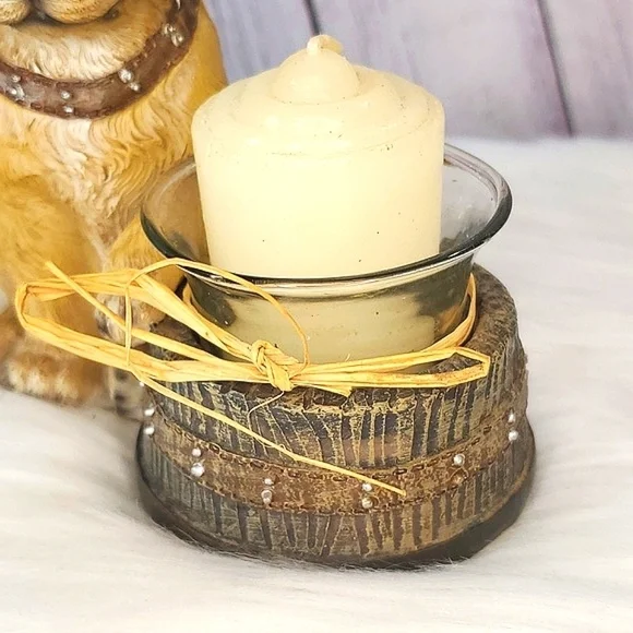 Western Cowboy Hat Yellow Labrador Retriever Dog Puppy Resin Candle Holder 6"x6" - Picture 5 of 16